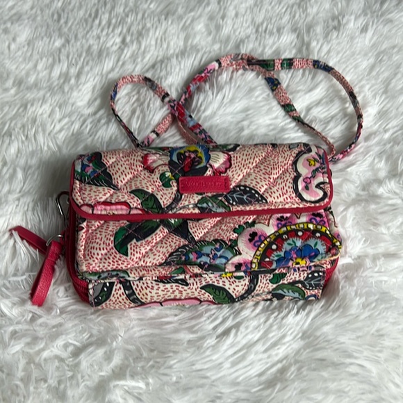 Vera Bradley Handbags - Vera Bradley Pink Floral Double Zipper Wallet on a String Shoulder Strap